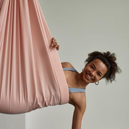 Durable Aerial Silks Starter Kit with 11-Yard Yoga Hammock & Hardware - color: Skin-colored