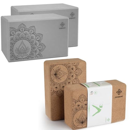 Overmont Yoga block set + cork Yoga block with strap combo