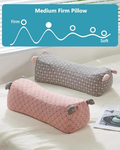 Adjustable Buckwheat Cervical Roll Pillow,16.5"x6.3" Firm Cylinder Bolster for Neck Lumbar Support, Pain Relief for Yoga Sleeping Recliner Use with Dot Plaid Pillowcase,Pink - color: Pink