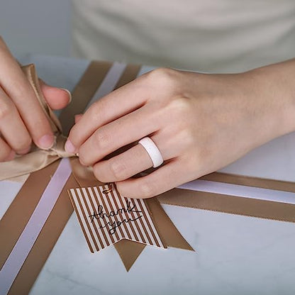 Egnaro Women's Bridal Rings Sets, 6mm Wide, 2mm Thick, Silicone Wedding Rubber Band with Half Size, Inner Arc Ergonomic Breathable Design - color: SETB-Faint Red, White Silver Glitter, Ivory, White, size: 3.5-4