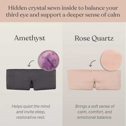 Baloo Silk Weighted Sleep Mask, Petal, Eye Mask with Amethyst Crystal - color: Petal With Rose Quartz Crystal