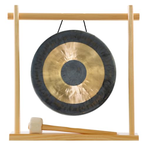 8" to 10" Gongs on My Little Pagoda Gong Stand Includes Stand, Mallet, & Your Choice of Gong/Perfect Desktop Gong/Sound Healing & Meditation/Bronze Gong/Wooden Stand - size: 8"