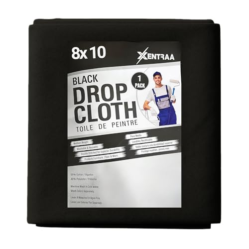 Black Canvas Drop Cloth 8x10 FT – Premium Painter’s Tarp for Painting, Staining & Cleaning Projects - color: Black, size: 8/10-PACK-1