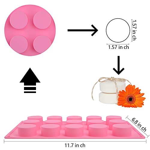 Sakolla 2 Pack Cylinder Silicone Soap Molds, 15 Cavity Mini Round Silicone Molds for Handmade Soap, Lotion Bars, Bath Bombs, Chocolate, Cake - color: Round/Pink