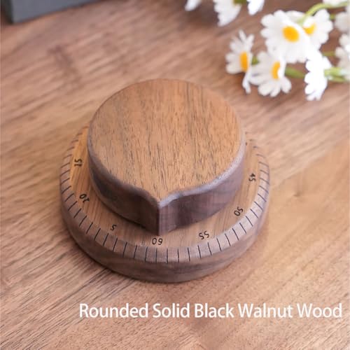 Walnut Wood Kitchen Timer – 60 Minute Mechanical Countdown, Wooden Cooking Timer for Baking, Study & Home (8cm)