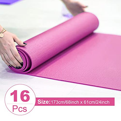 Funtery 3 mm Thin Yoga Mats Bulk, 68 x 24 Inches Lightweight PVC Exercise Mats Non Slip Workout Fitness Pads for Yoga Pilates Stretching Classes Gym Home Studio - color: Rose Red
