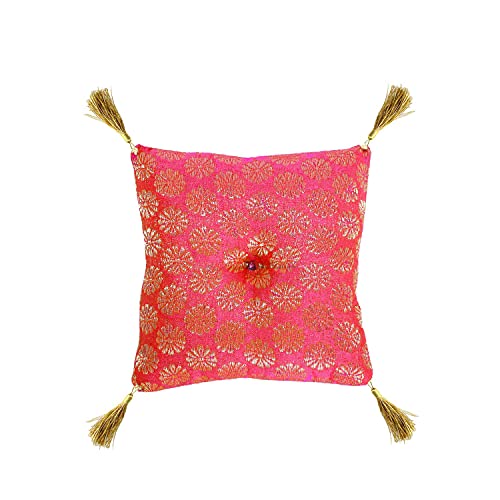 Cushion for Tibetan Singing Bowl Handmade Square Cushions Brocade Art Silk Home Decor Jewelry Display Pillow (5" x 5" Inch, Salmon) - color: Salmon, size: 5" x 5" Inch