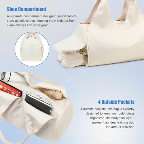 Forestfish Gym Bag For Women With Shoes Compartment & Wet Dry - color: Beige