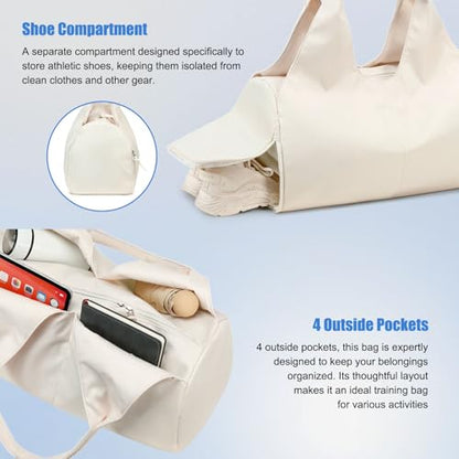 Forestfish Gym Bag For Women With Shoes Compartment & Wet Dry - color: Beige