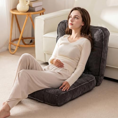 HIGOGOGO Floor Pillow Cushion for Adults, Square Large Meditation Cushion Pillow for Tatami Living Room or Yoga, 21.5x21.5x3.5Inch(Pack of 1), Dark Grey
