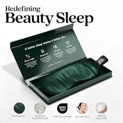 TheSleepGuard Pure Silk Sleep Mask [100% 6A Mulberry Silk, 22 Momme] Light Blocking Travel Essentials. Eye Masks for Sleeping. Black Oeko-Tex Blindfold. Eye Covers for Men & Women - color: Racing Green