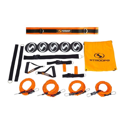Stroops VITL Slastix Resistance Bands Set | All-in-One Full Body Workout System Bands, Handles, Foot Straps, Door Anchors, Agility Dots & Carry Bag for Home Fitness - color: Orange, size: Full Kit