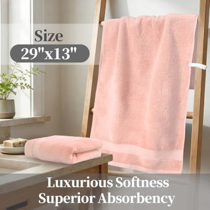 VOOVA & MOVAS Pink Hand Towels 2 Pack, 100% Cotton, 13x29 in | with Hanging Loop, Lightweight, Soft, Quick Dry & Absorbent, Bathroom, Dorm and Travel Use - color: Lightpink