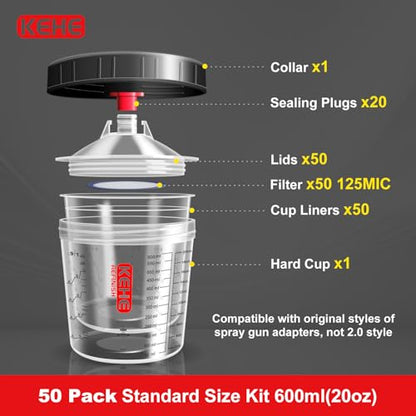 Disposable Easy Paint System(EPS) for Spray Gun,20 Ounce (600ml) Kit with 50 Liners,Lids and Strainer System for LVLP Paint Gun for Automotive,Hangable Divided Easy-Access Organizer Box - size: 20oz-50PC/Hangable Divided Easy-Access Organizer