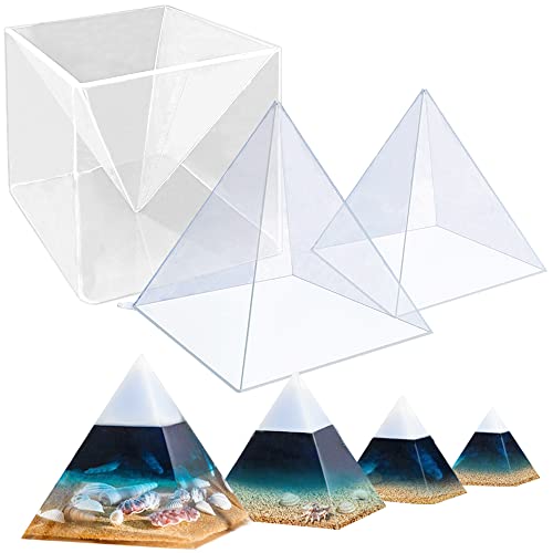 RESINWORLD Super Large Clear Silicone Pyramid Molds for Resin, 2Pcs Inner Pyramid Silicone Molds + 1Pcs Plastic Frame, Shiny Resin Mold for Chakra Orgonite Orgone DIY