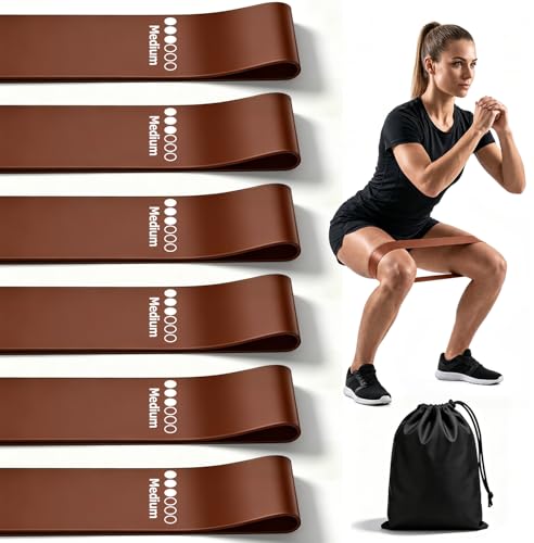 6-Pack Premium Natural Rubber Thickened Workout Resistance Bands Set for Home Gym & Physical Therapy, Anti-Snap Durable Exercise Bands for Full Body Strength Training, Legs, Glutes, Multi-Level - color: Medium-6 Set-Coffee brown