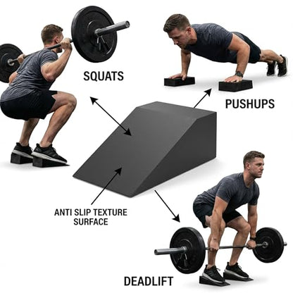 2 Pack Squat Wedge Blocks for Heel Elevated Squats, Slant Board for Calf Stretching and Ankle Mobility, Non Slip Squat Ramp for Weightlifting, Deadlifts, Balance Training, Home Gym Leg Exercise Equipment