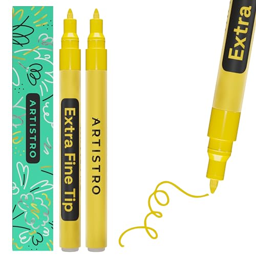 ARTISTRO Yellow Acrylic Paint Markers - 0.7mm Extra Fine-Tip - Set of 2 | Paint Pens, Perfect for Crafting, Art Projects, & More - color: Yellow, style: Extra Fine