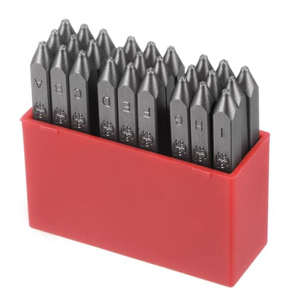 HARFINGTON 27pcs Letter Stamp Set 3/64" 1mm High Tool Steel A-Z & Punch Press Tools Metal Stamps Set Hammer Hand Punch for Metal Plastic Wood Leather Brass Stamping - size: 1mm