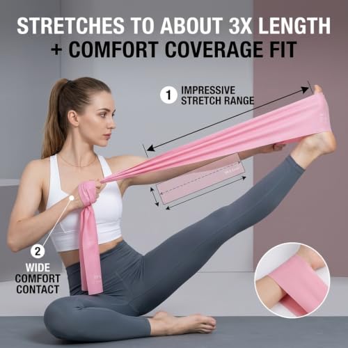 TPE Resistance Bands Flat Exercise Stretch Bands for Yoga Pilates Home Fitness Training - color: Pink