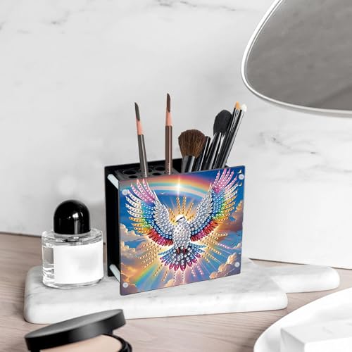 DIY Bird Diamond Art Painting Pen Holder, Diamond Pencil Case Gift, Makeup Brush Multifunctional Ornaments, Pencil Cup Pen Organizer Desktop Storage for Office, Study