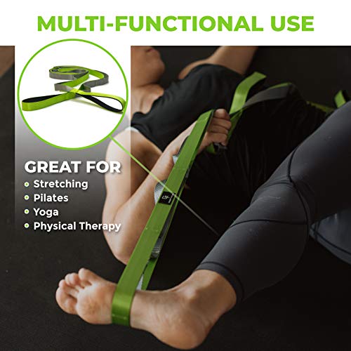 Gradient Fitness Stretching Strap for Physical Therapy, 12 Multi-Loop Stretch Strap 1" W x 8' L, Neoprene Handles, Physical Therapy Equipment, Yoga Straps for Stretching, Leg Stretcher. - color: Green/Grey