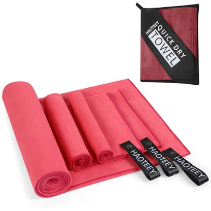 Quick Dry Travel Towel, 3 Sizes 1 Pack Camping Microfiber Towel, Lightweight Fast Drying Towels Set 60"x30", 30"x15", 15"x15" w/Bag for Gym, Beach, Hiking, Swimming, Red - color: Red