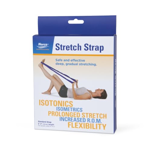 Norco Stretch Strap with Loops for Physical Therapy, Flexibility, Workout with Exercise Book. Improve Range of Motion by Stretching Out Hamstrings, Knee, Back, etc. (89" Blue Long Strap)