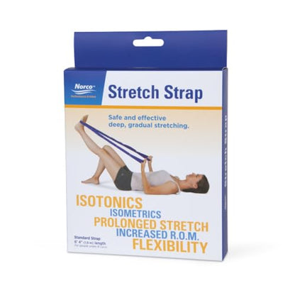 Norco Stretch Strap with Loops for Physical Therapy, Flexibility, Workout with Exercise Book. Improve Range of Motion by Stretching Out Hamstrings, Knee, Back, etc. (89" Blue Long Strap)