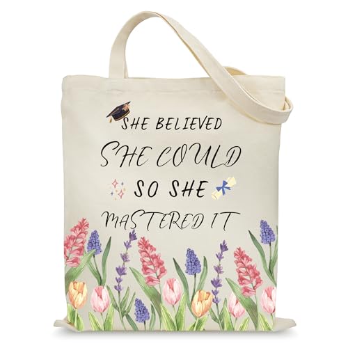 Aesthetic Canvas Tote Bag for Women with Inner Pocket - color: Graduation-flower