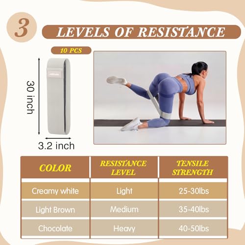 10 Pcs Resistance Bands for Workout Fabric Exercise Bands for Legs and Butt Glutes Workout Band for Women Men Yoga, Pilates, Fitness - color: Beige
