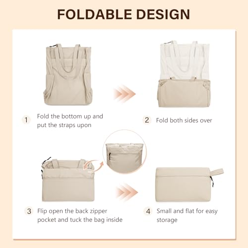 GOLF SUPAGS Foldaway Convertible Tote Backpack Lightweight Nylon Daypack for Women Men City Pack Versatile Backpack for Leisure Travel, Apricot - color: Apricot