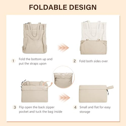 GOLF SUPAGS Foldaway Convertible Tote Backpack Lightweight Nylon Daypack for Women Men City Pack Versatile Backpack for Leisure Travel, Apricot - color: Apricot