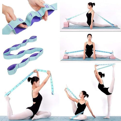 Yoga Strap 8 Loop, Adjustable Stretching Strap For Yoga Ballet Gymnastics, Multi Loop Yoga Belt - color: Light blue little person style