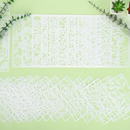 28 Pcs Floral and Botanical Texture Stencils Set Reusable Layering Templates with Leaf Butterfly Floral Peony Rose and Abstract Patterns Stencils for Painting Arts Furniture Canvas and Home Decor - style: Style 2