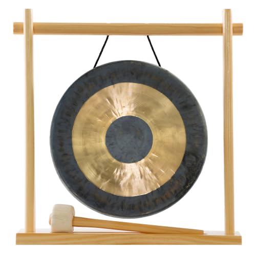 8" to 10" Gongs on My Little Pagoda Gong Stand Includes Stand, Mallet, & Your Choice of Gong/Perfect Desktop Gong/Sound Healing & Meditation/Bronze Gong/Wooden Stand - size: 10"