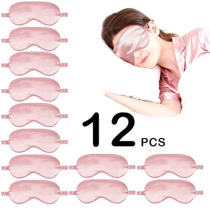 12PACK Silky Sleep Masks Satin Eye Mask Silk Eyes Cover for Sleeping Blackout Eyeshades Soft Blindfold Travel Nap Gifts - color: Pale Rose