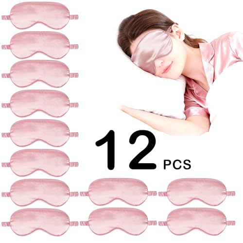 12PACK Silky Sleep Masks Satin Eye Mask Silk Eyes Cover for Sleeping Blackout Eyeshades Soft Blindfold Travel Nap Gifts - color: Pale Rose
