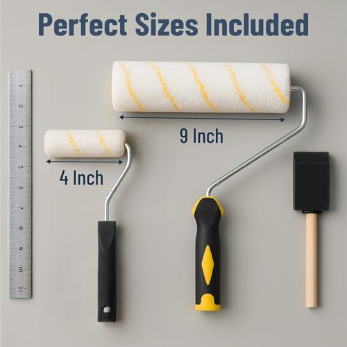 Bates- Paint Roller Kit, 19 pcs, Roller Set with Microfiber Sleeves & Frame | for Walls, Cabinets, Interior and Exterior Painting - style: Microfiber 9", 4", 19 pcs