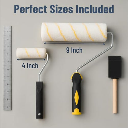 Bates- Paint Roller Kit, 19 pcs, Roller Set with Microfiber Sleeves & Frame | for Walls, Cabinets, Interior and Exterior Painting - style: Microfiber 9", 4", 19 pcs