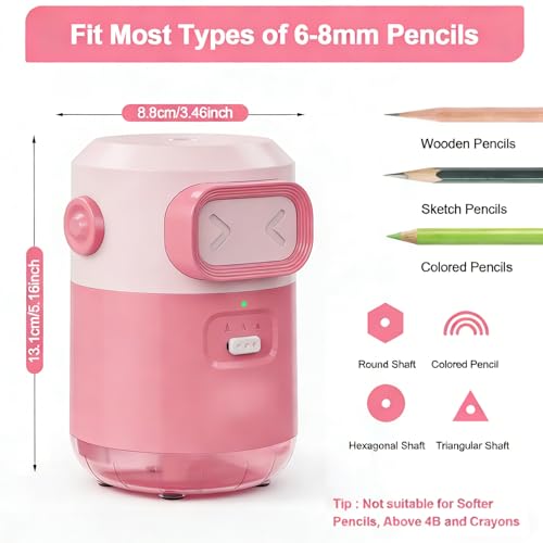 Electric Pencil Sharpener for Classroom Home, Automatic Colored Pencil Sharpener for Kids, Auto Stop for 6-8mm No.2/Colored Pencils, Cute Pencil Sharpener Battery Powered, School Supplies - color: Pink