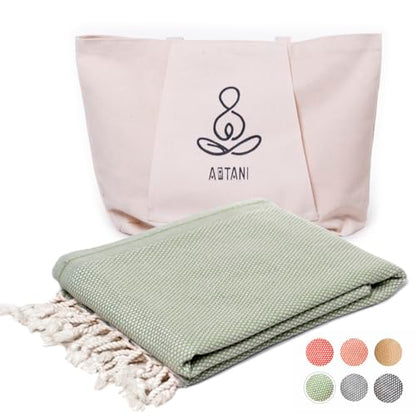 ATANI Turkish Beach Towel, Converts to a Bag, Oversized 100% Cotton Bath Towels Lightweight Quick-Dry Beach Blanket for Travel, Picnic, Camping, Yoga and Pool (Green + Bag, 35 inc x 69 inc) - color: Green + Bag, size: 35 inc x 69 inc
