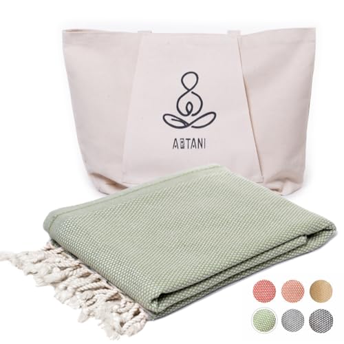 ATANI Turkish Beach Towel, Converts to a Bag, Oversized 100% Cotton Bath Towels Lightweight Quick-Dry Beach Blanket for Travel, Picnic, Camping, Yoga and Pool (Green + Bag, 35 inc x 69 inc) - color: Green + Bag, size: 35 inc x 69 inc