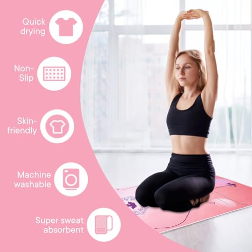 Yoga Towels, Non Slip Hot Yoga Mat Towel with Grip Dots,Super-Absorbent Soft Microfiber Yoga Blanket for Pilates, Fitness and Workout 72inch x 24inch - color: Pink Line
