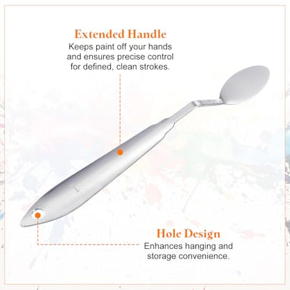 HARFINGTON 2pcs Palette Knife Painting Tool 7.09" Stainless Steel Round Spatula Painting Pallet Knives with Hole Design for Acrylic Canvas, Silver