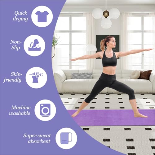 Kolti Hot Yoga Towel Non-Slip Yoga Mat with Grip Dot Towel Ultra-Absorbent Microfiber Towel for Hot Yoga, Pilates, Bikram and Workout Gear 24"x 72"