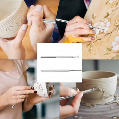 Accfore 9 Pack Rubber Pottery Clay Ribs for Sculpting Texturing Artists | Stainless Steel Circular Clay Hole Cutters, Clay Ceramic Needle,Feather Wire Texture Detail Tools Crafts for Modeling Potter