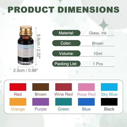 PATIKIL Fountain Pen Ink Brown, 10ml Calligraphy Pen Bottled Ink Non-Carbon Colorful Smooth Flow Color Dip Drawing Set Art Supplies for Writing Painting Journaling - color: Brown