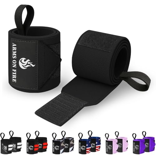 TECEUM Elastic Cotton Weightlifting Wrist Wraps with Thumb Loops, 1 Pair - color: Black, style: 12" – Arms on Fire