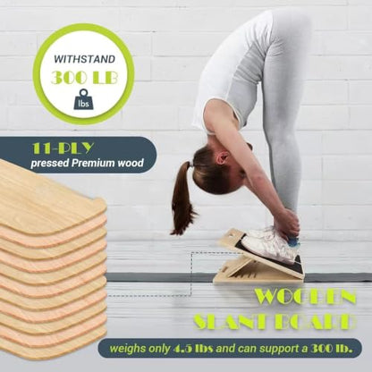Adjustable Wooden Slant Board for Calf Stretching, Portable Wooden Incline Board Fitness Equipment, Balance Block for Knees Ankle Heel Feet Leg